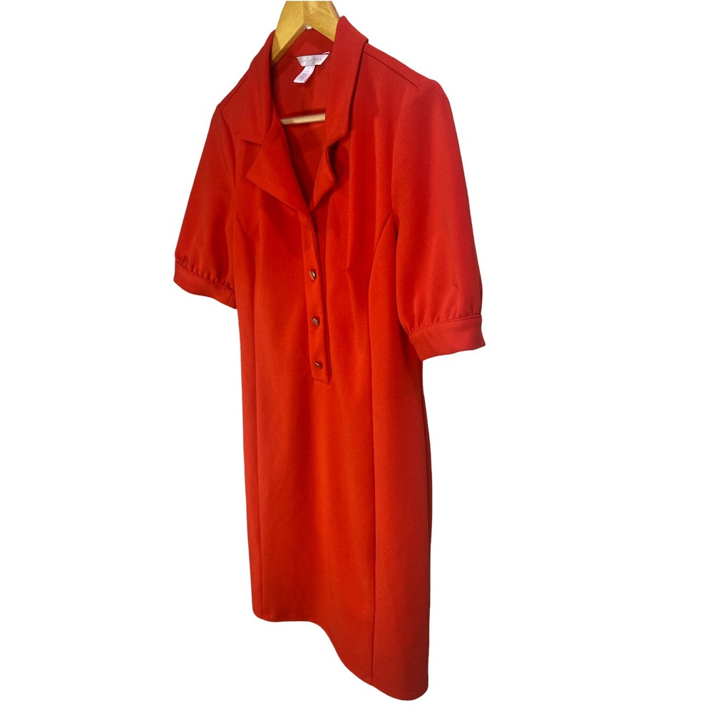 London Times Red Short Sleeve‎ Button Front Shift Dress with Collar Size 8 Carer - Picture 5 of 10